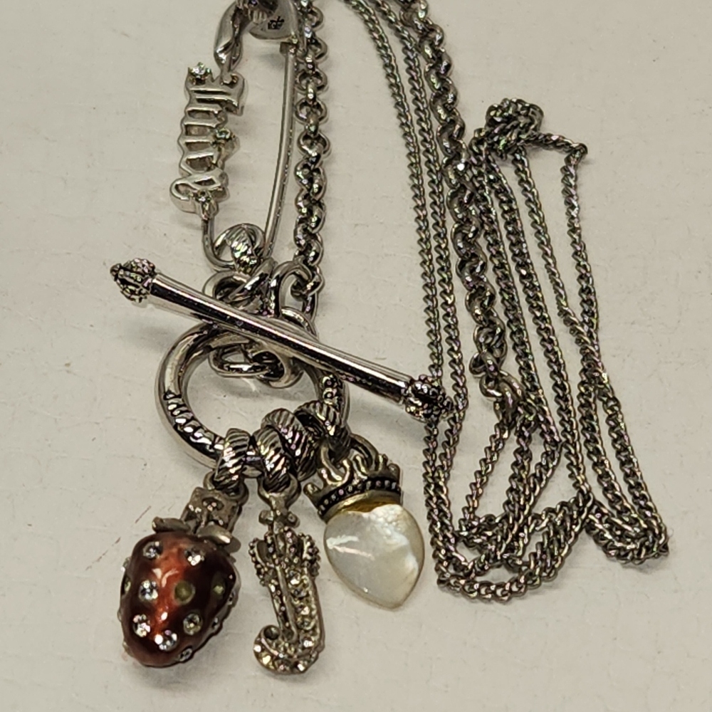 #2440, RARE JUICY COUTURE NECKLACE, MOTHER OF PEARL, RHINESTONES, 16"IN